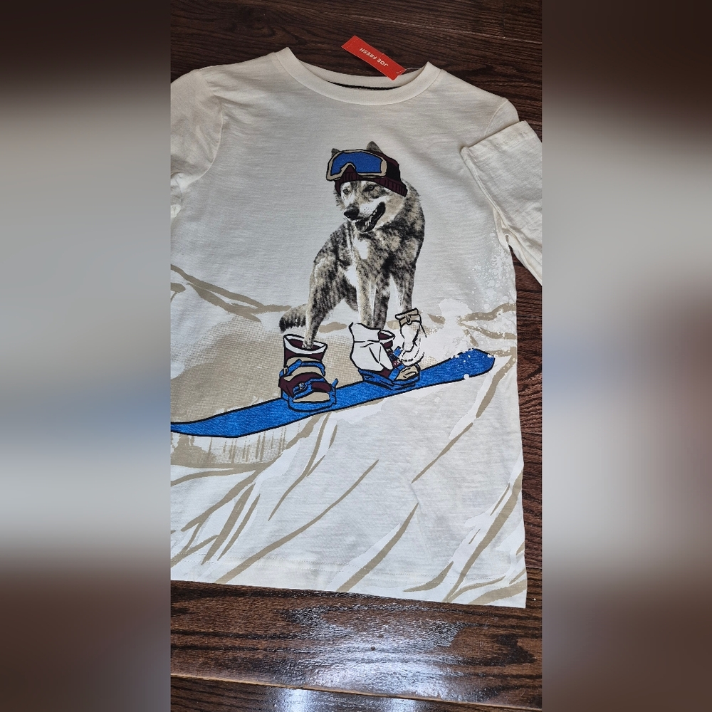 Kids Snowboarding Dog Graphic Tee - White - Picture 2 of 9
